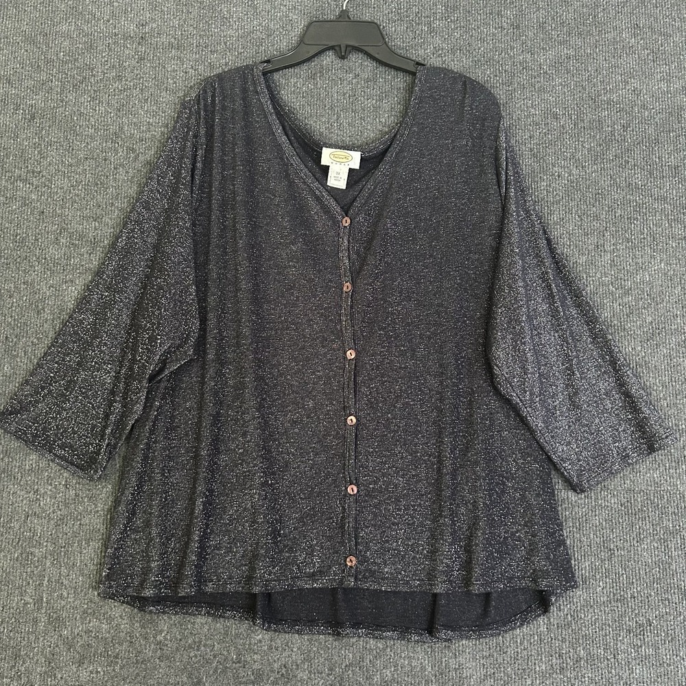 Talbots Woman 3X Cardigan Sweater Black Shimmer 3/4 Sleeve Holiday City Night